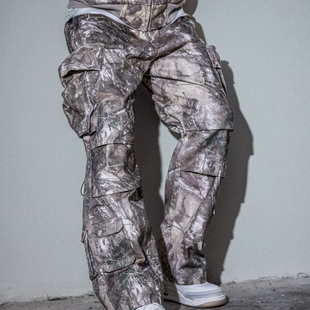 PANTS CAMO 树枝落叶迷彩宽松打褶降落伞兵裤 工装 Toos. 裤 24AW