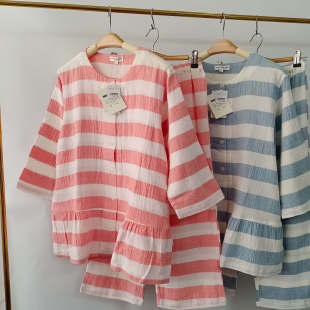 出口日单专注睡眠高端纯棉纱布条纹家居服套装