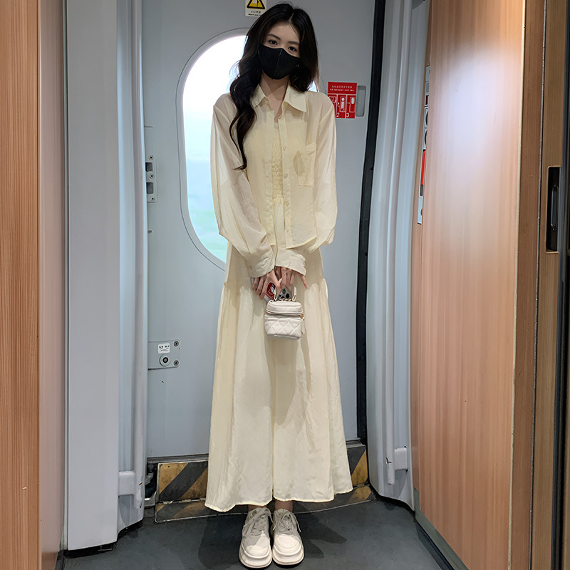 2025夏季小个子气质显瘦薄款防晒衬衫吊带连衣裙子两件套装