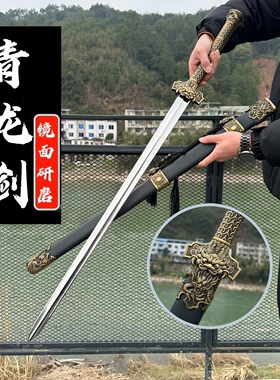 龙泉刀剑青龙汉剑高碳钢镜面一体锻打长款宝剑古风剑冷兵器未开刃