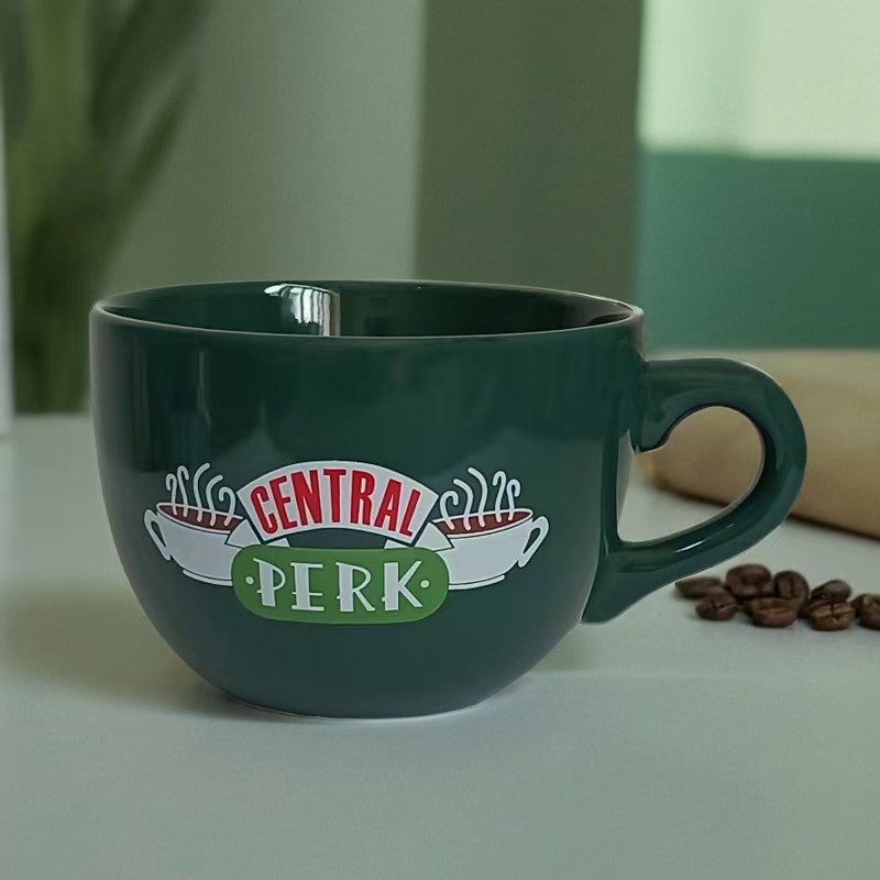 宽口杯子带盖勺咖啡杯超大号马克杯陶瓷早餐杯老友记周边同款水杯