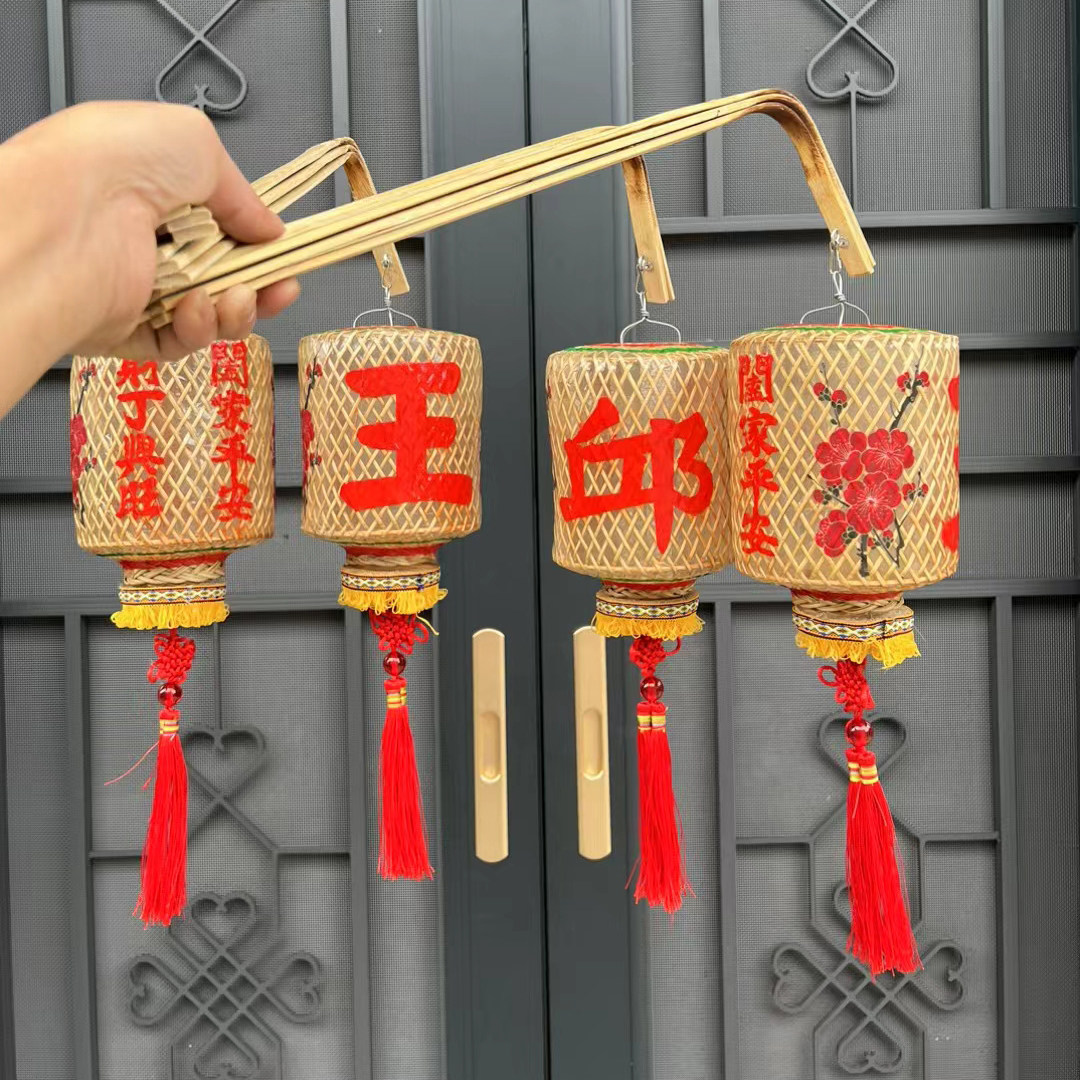潮汕竹编油纸手提灯笼竹三角架