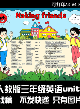 192人教英语三年级unit1 making friends手抄报电子版线稿可打印