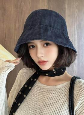 古碎花双面戴牛仔帽子文艺盆帽