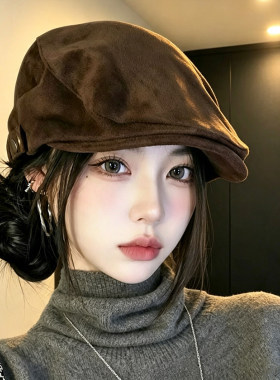 秋季时尚复古麂皮绒前进帽