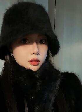 秋冬兔毛渔夫帽子防寒保暖