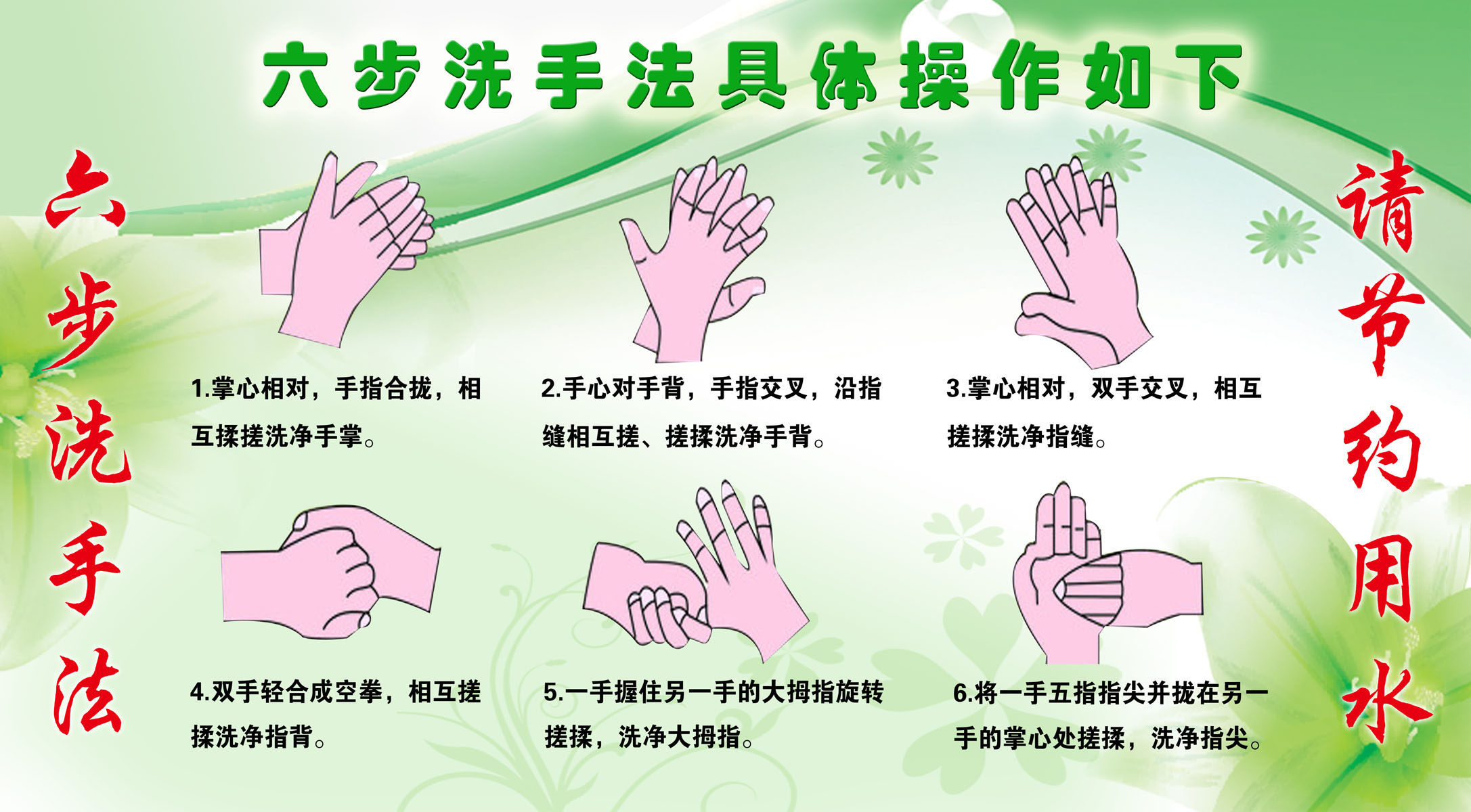 724贴纸海报展板喷绘素材229六步洗手法操作步骤节约用水提示