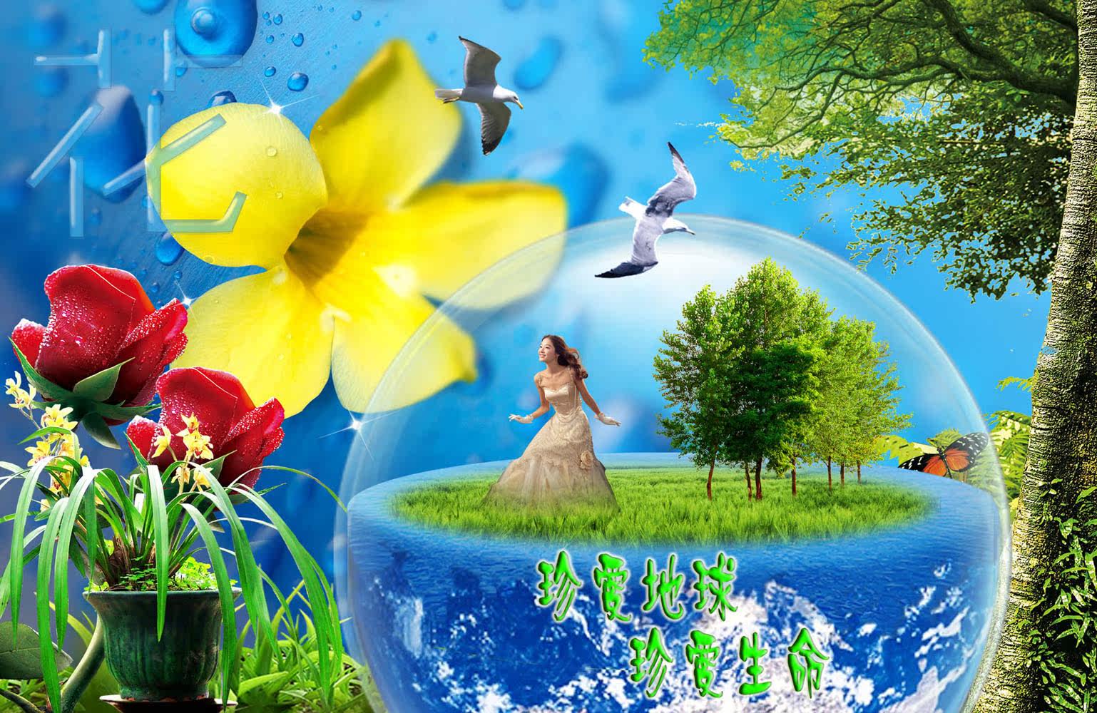 597居家海报展板喷绘素材贴纸图片505珍爱地球关注生命