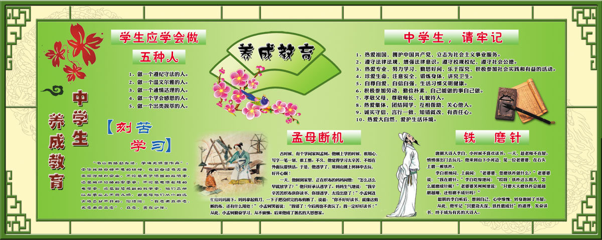 749贴纸海报展板喷绘素材486校园文化中学生养成教育励志展板印制