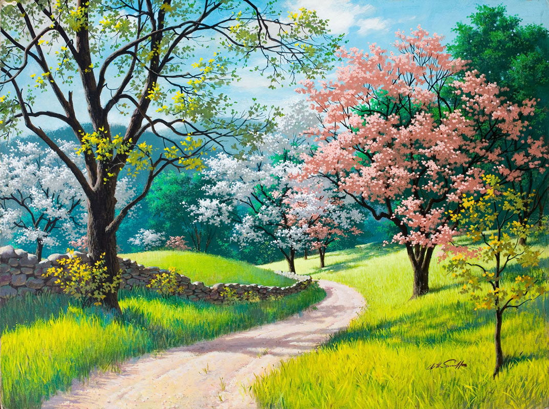 743居家海报展板喷绘素材贴纸图片585林间小路挂画壁画风景油画