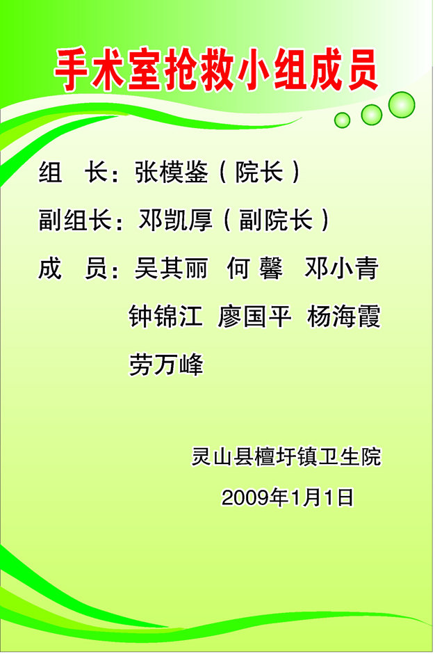 317海报展板喷绘素材贴纸图17医院制度手术室抢救小组成员表印制