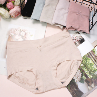 新款3条起包邮彩田罗纹女士平角内裤中腰石墨烯抗菌纯色高弹包臀