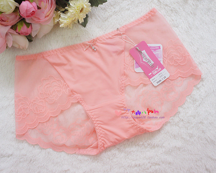 新款3条起包邮彩田女士内裤蕾31071中腰l/xl平脚蕾丝透明