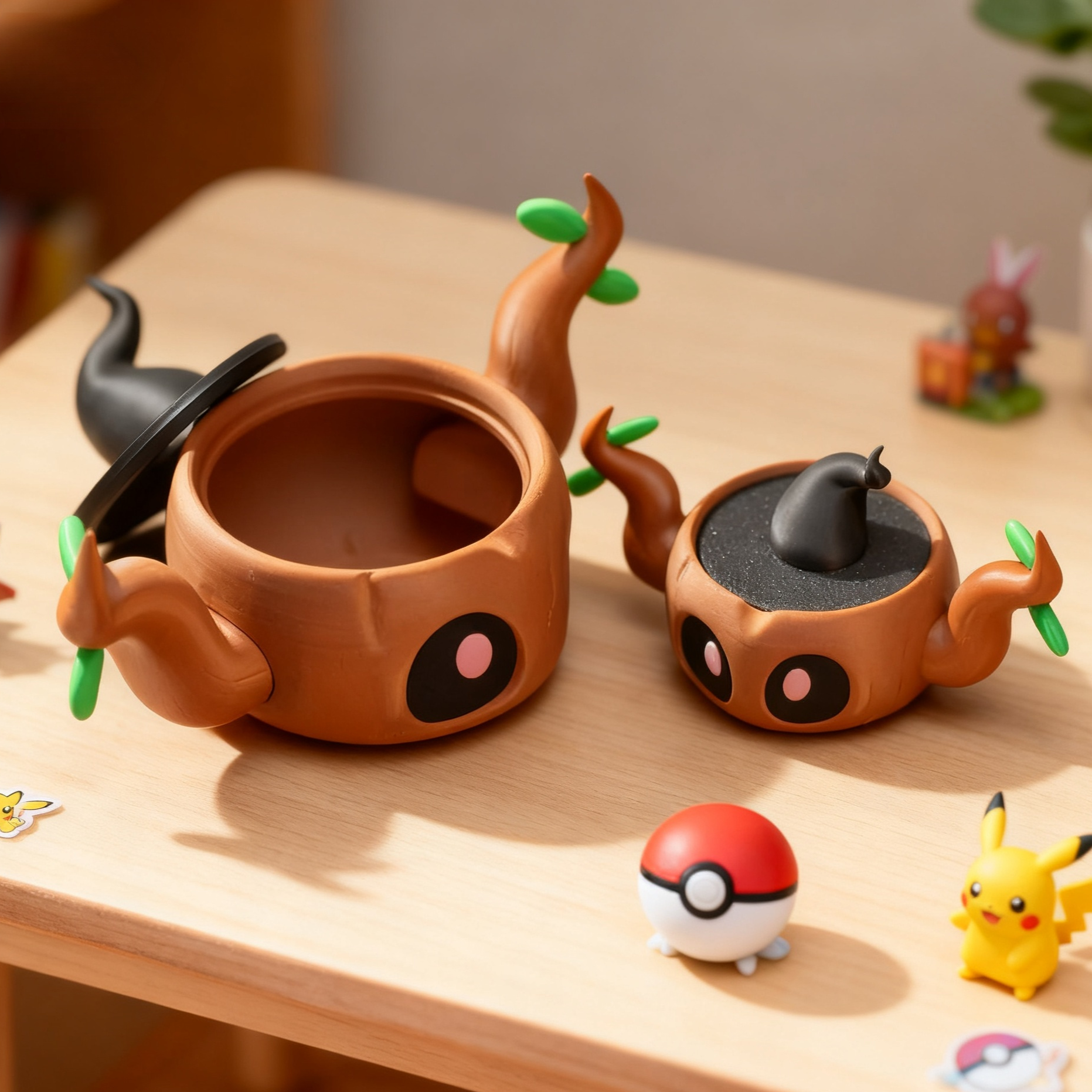 宝可梦小木灵桌面收纳小垃圾筒装饰摆件