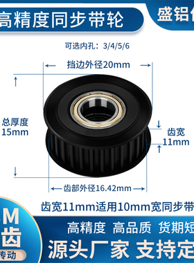 同步带轮S3M18齿钢黑涨紧轮轴承齿宽11内孔3/4/5/6现货非标同步轮