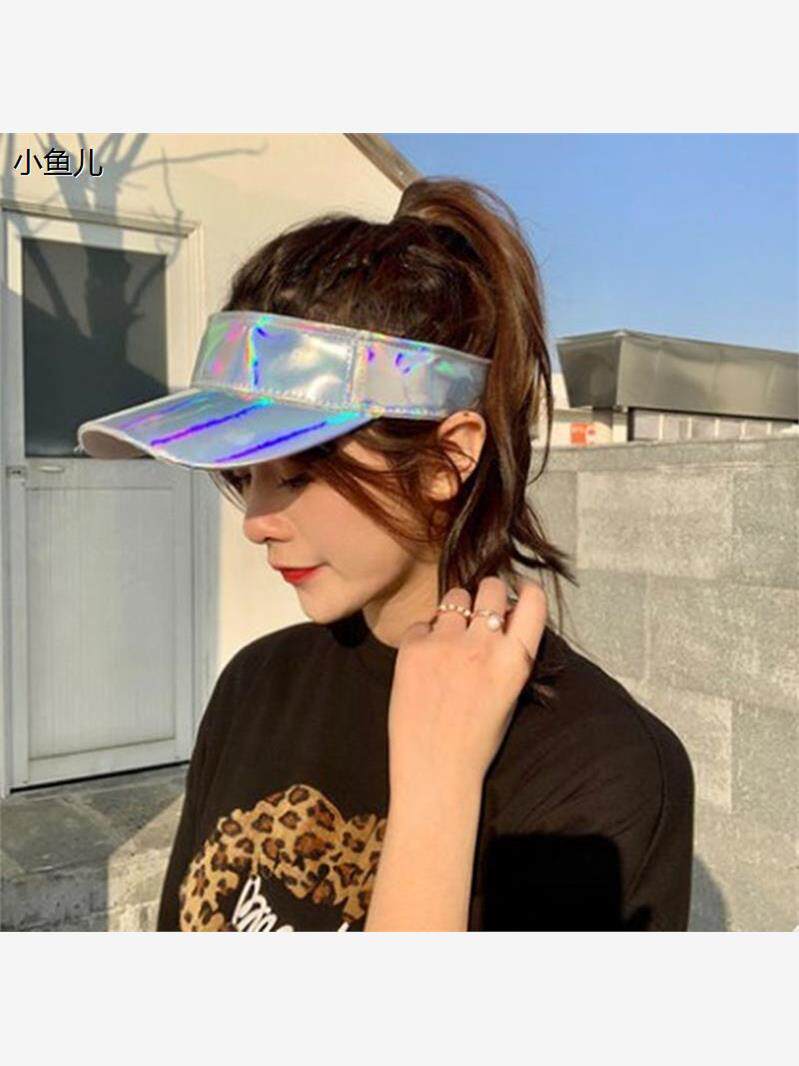 欧美风镭射空顶帽女反光街头鸭舌帽夏季防晒简约透气无顶棒球帽男