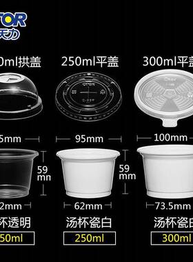 新天力250ml 300ml一次性白色布丁杯透明汤杯甜品酸奶打包碗保鲜