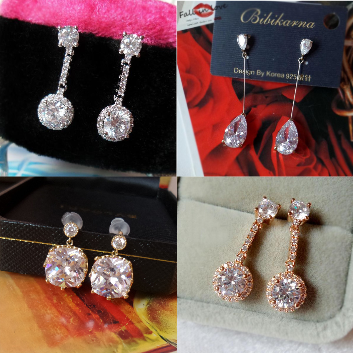 闪亮方块圆形水滴锆石耳坠