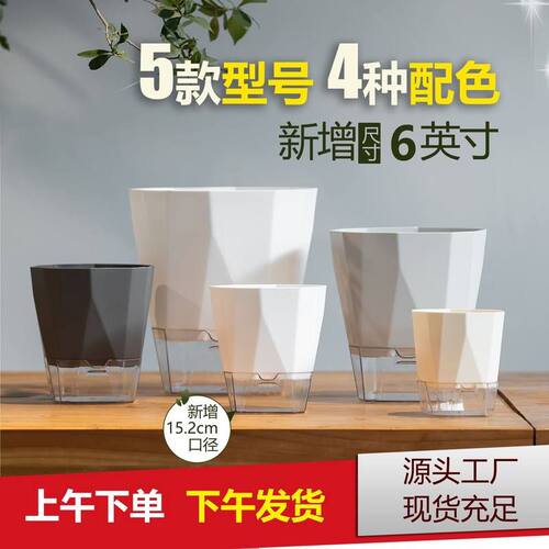 跨境塑料透明懒人自动吸水花盆