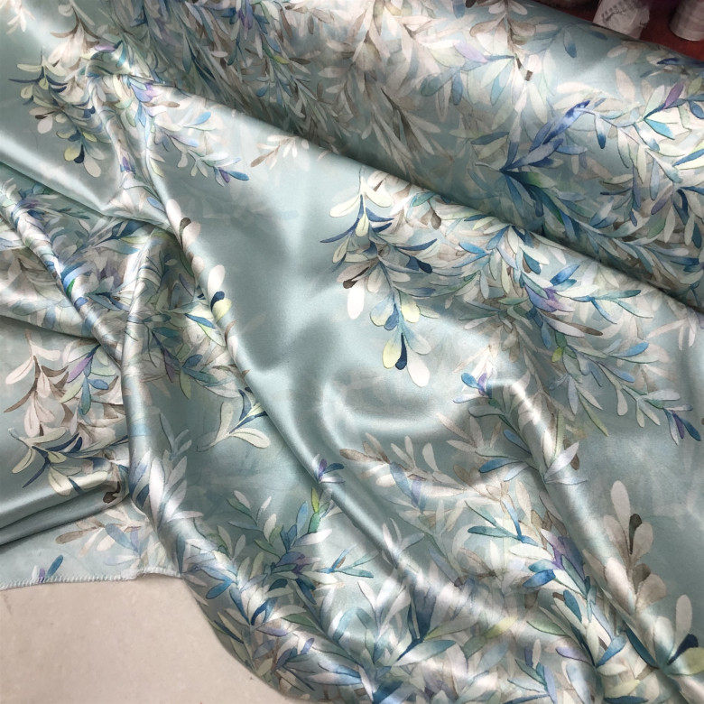 25姆米苏州鸿成桑蚕丝面料喷绘印花真丝缎田园清新花草图案丝绸布