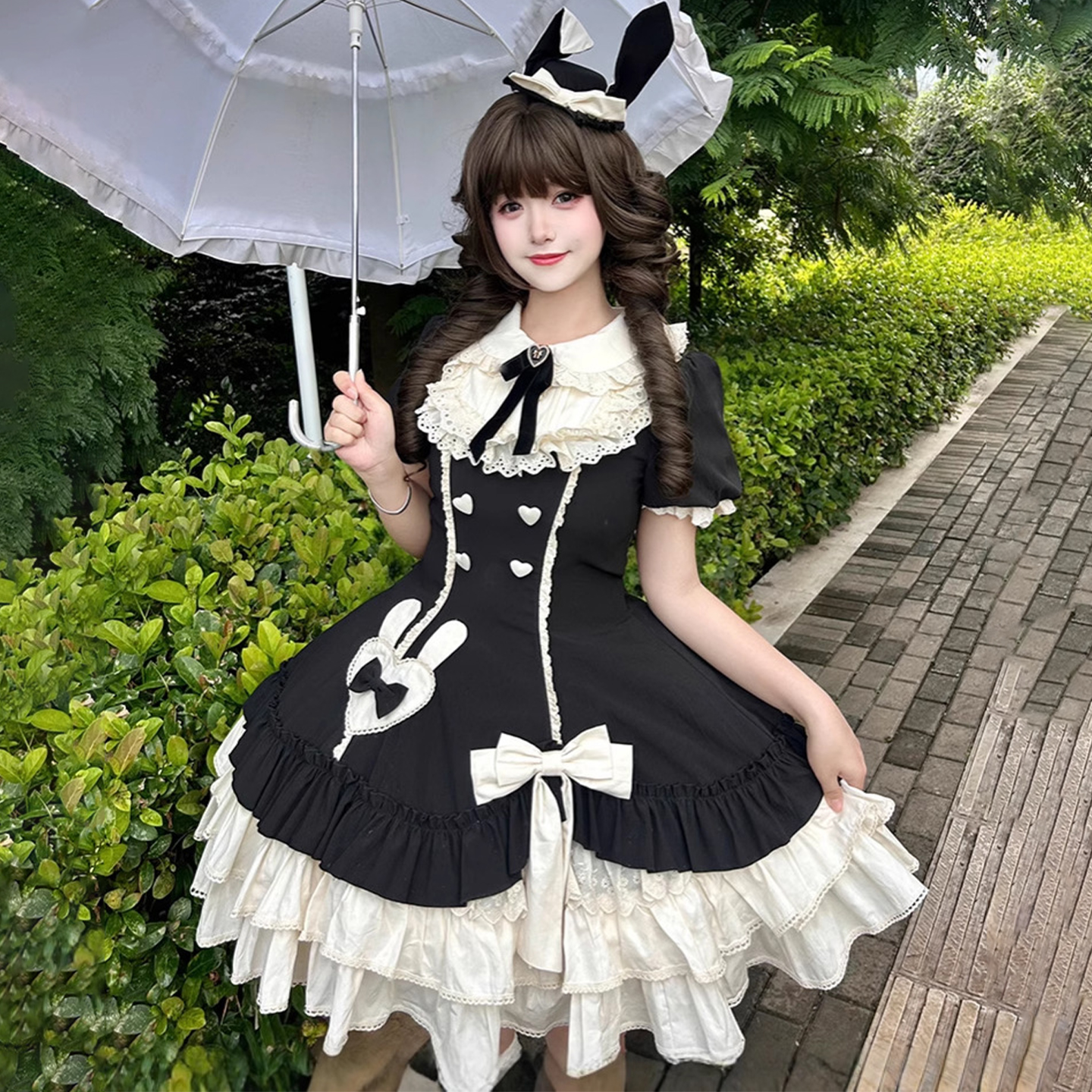 原创古早风片裁接袖Lolita连衣裙