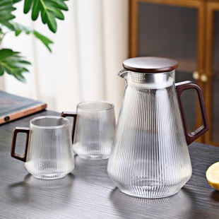 耐高温玻璃水壶水杯高硼硅玻璃加厚防爆木把水具套装泡茶煮茶果汁