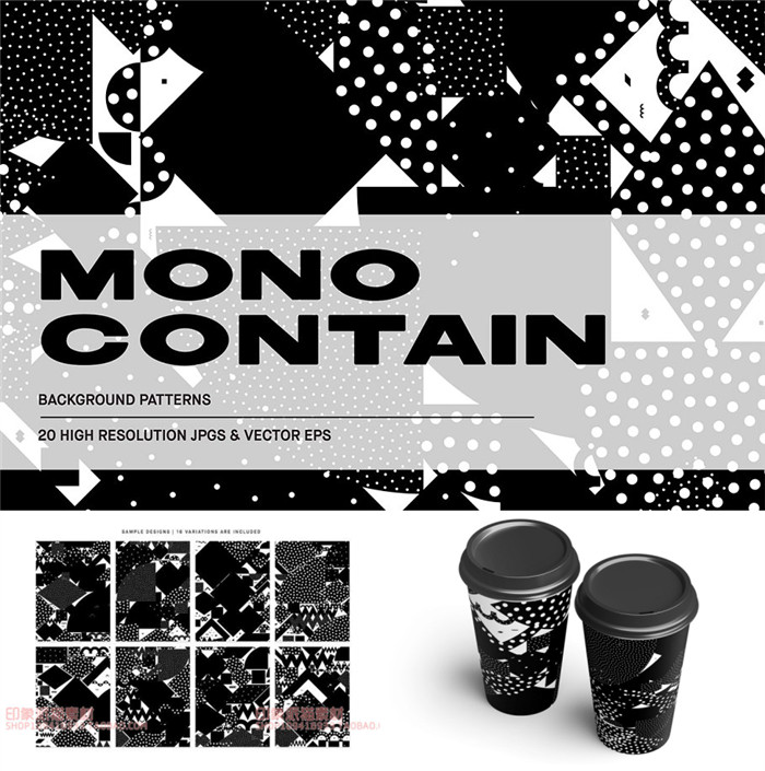 A0671矢量AI设计素材 抽象几何波点图形黑色背景印花纹样