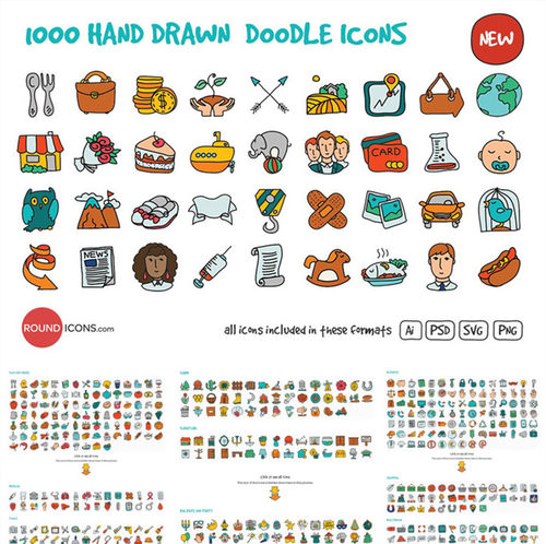 A0782矢量AI设计素材1000个图标icon动物迷宫食物购物社交运动psd