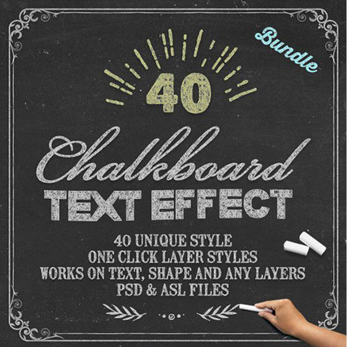 PS-293平面设计素材高清40个黑板粉笔字文本特效样式插件ASL格式