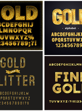 A0884矢量AI设计素材 金色黄金闪光金属纹理光泽英文字母图案