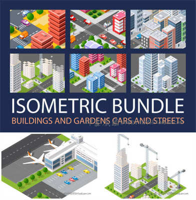 A0704矢量AI设计素材 isometric轴测图城市建筑基础设施机场工地