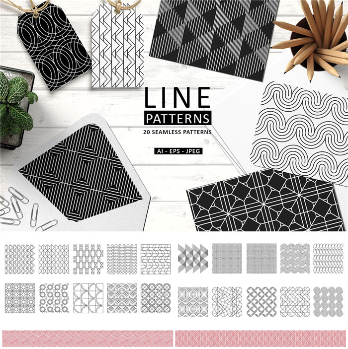 A0417矢量AI设计素材 20张抽象线条图形印花包装纹理背景图
