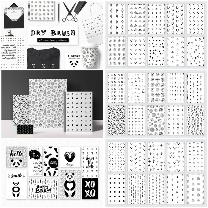 A0404矢量AI设计素材 Dry Brush几何四方连续印花包装Swatch插件