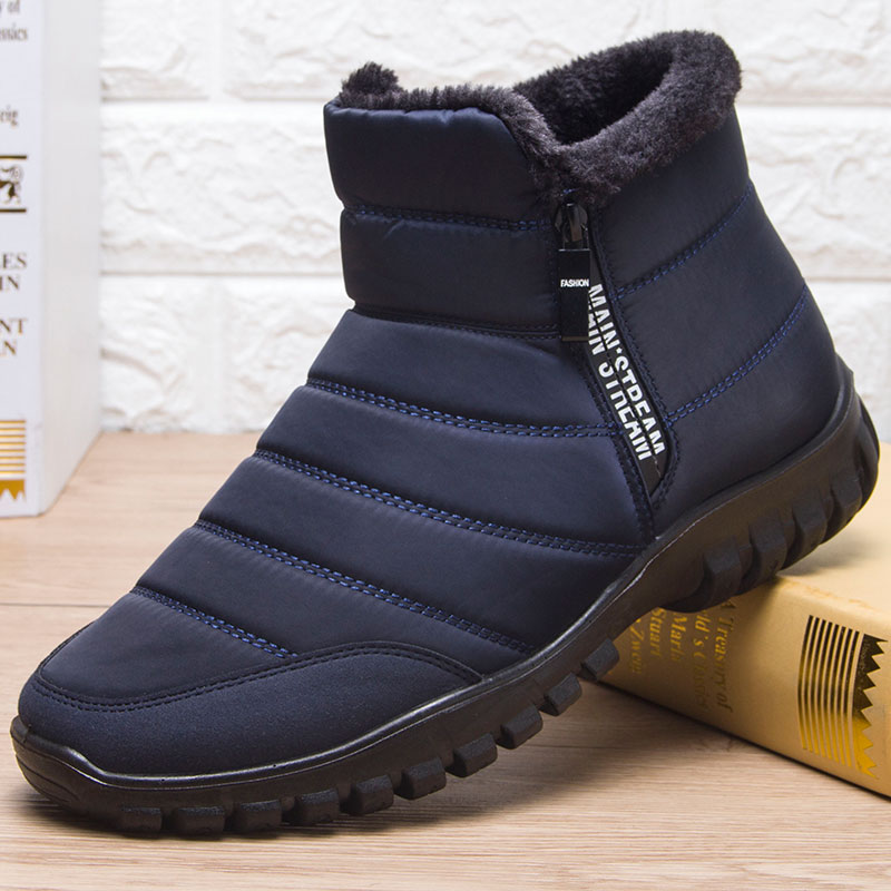 老人防滑防水中短加绒软底雪地靴