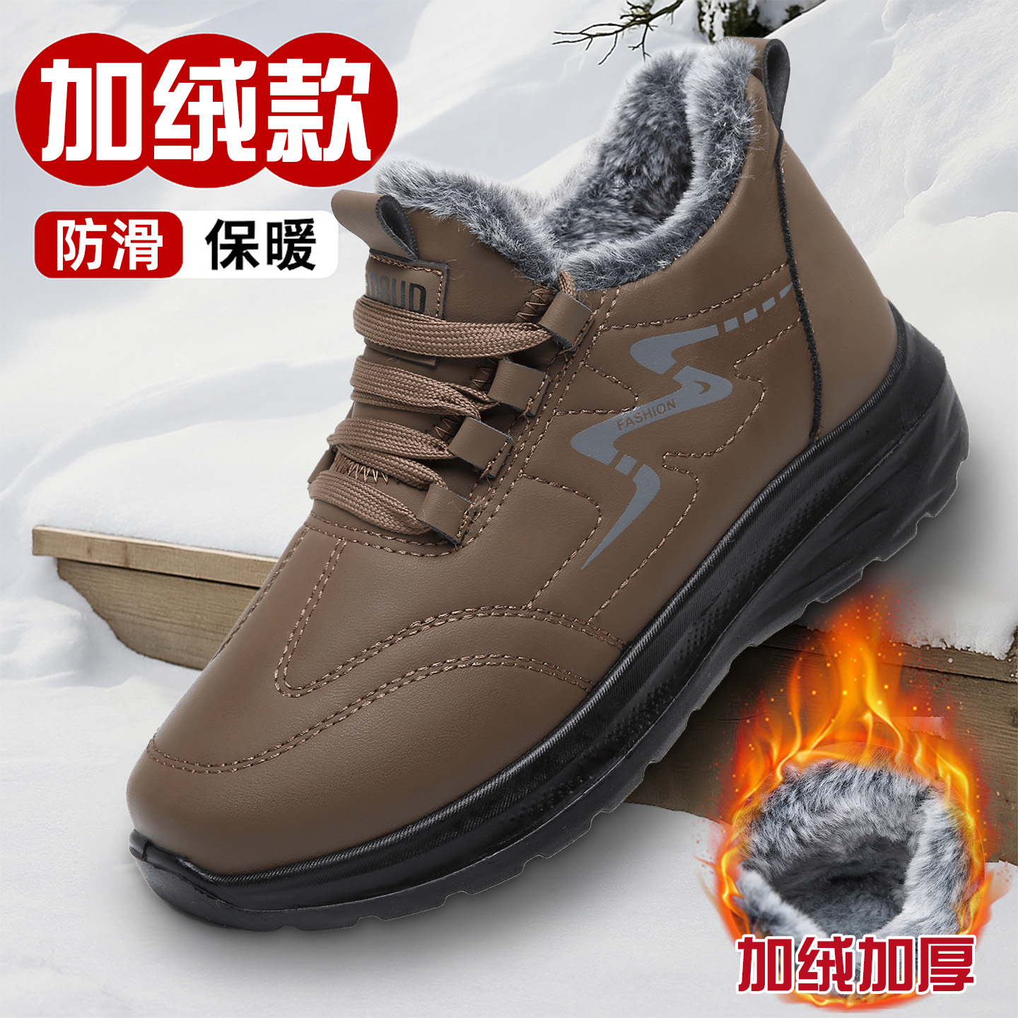 加绒休闲棉鞋2025冬季新款防水防滑软底中老年妈妈鞋老北京布鞋女