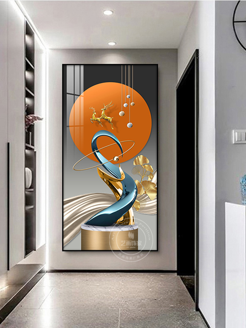 入门玄关装饰画客厅墙壁挂画玄关画现代轻奢高端铝合金晶瓷装饰画图片