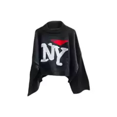Raf Classic Ny Letter Short-Sleeved Loose Pullover Knitwear High Street Ins Sweater Same Style as Rocky