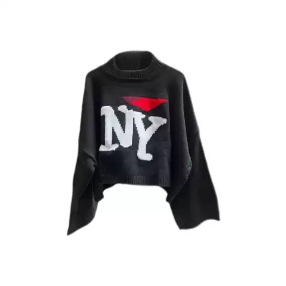 Raf Classic Ny Letter Short-Sleeved Loose Pullover Knitwear High Street Ins Sweater Same Style as Rocky