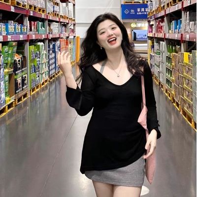 巨鹿工作室“长岛唱片”微胖mm修身显瘦慵懒纯欲风辣妹高级感上衣