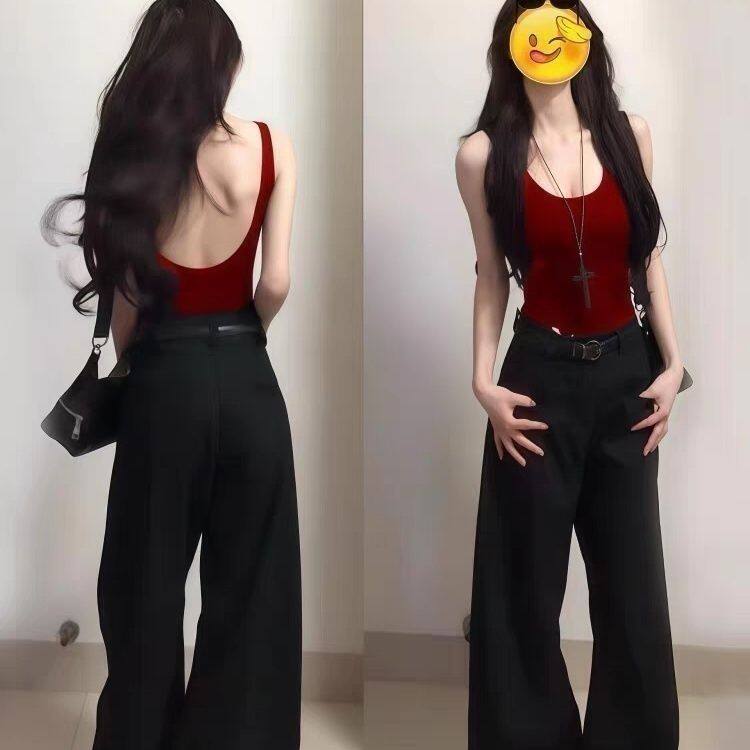 红色露背小吊带背心女内搭带胸垫夏美式绝美美背辣妹穿搭外穿上衣