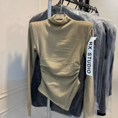 十三行早秋垫肩T恤女上衣韩版高货爆款半高领打底衫秋冬内搭长袖