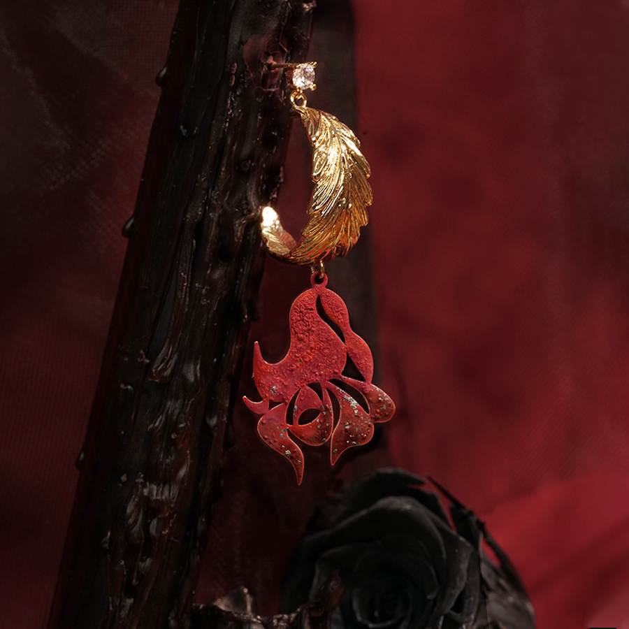 绘间玫瑰花蕾秋冬质感耳环耳夹