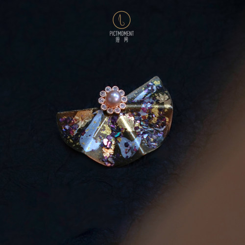 绘间夜宴黑金高级感珍珠耳钉