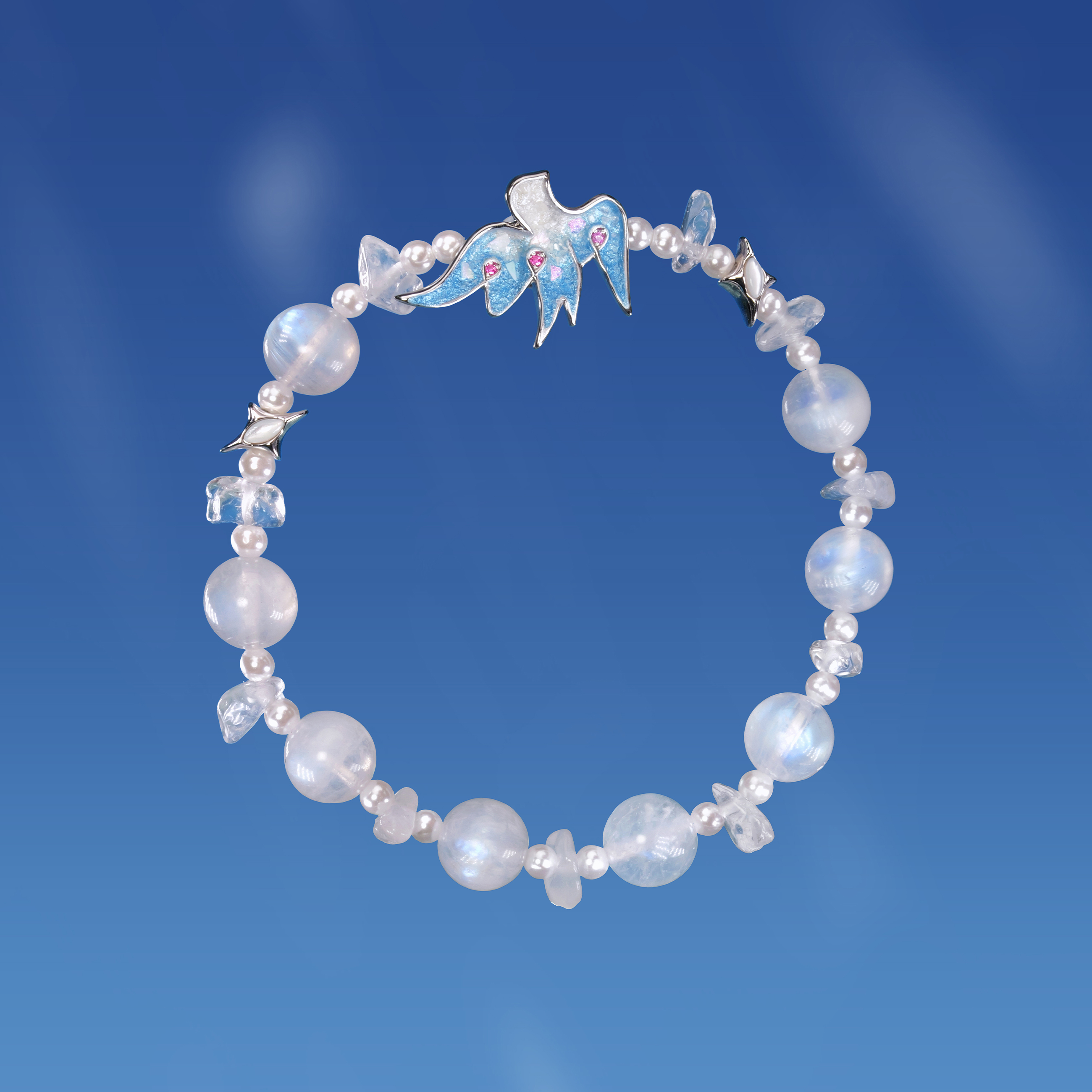 手绘饰品手串月光石白水晶鸽子