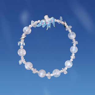 白水晶月光石白鸽小鸟少女手链 月光手串 绘间手绘 星之鸽