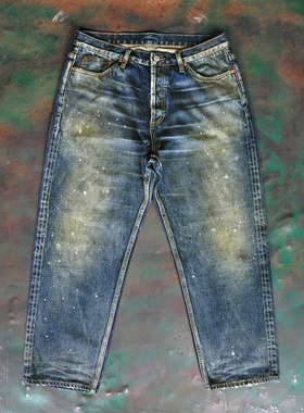 WIROTE/威洛新款 自家牛仔九分赤耳牛仔裤 mdaness水洗 泼墨同款