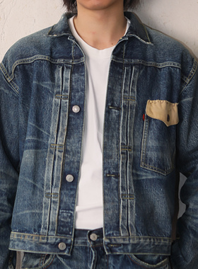 WIROTE威络 百年信物Heath系列 日产拼接翻袋盖 正肩合身牛仔夹克