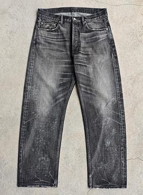 WIROTE威络 自然猫须旧化水洗 中腰垮牛黑牛 九分裤赤耳牛仔裤