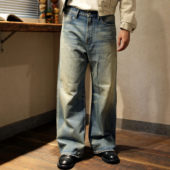 型牛仔长裤 长绒棉宽松A字裤 Cleanfit 靛青蓝旧化洗水 WIROTE威络