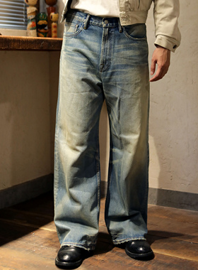 WIROTE威络 Cleanfit青蓝复古康龙面料中高腰 小A字宽松牛仔裤